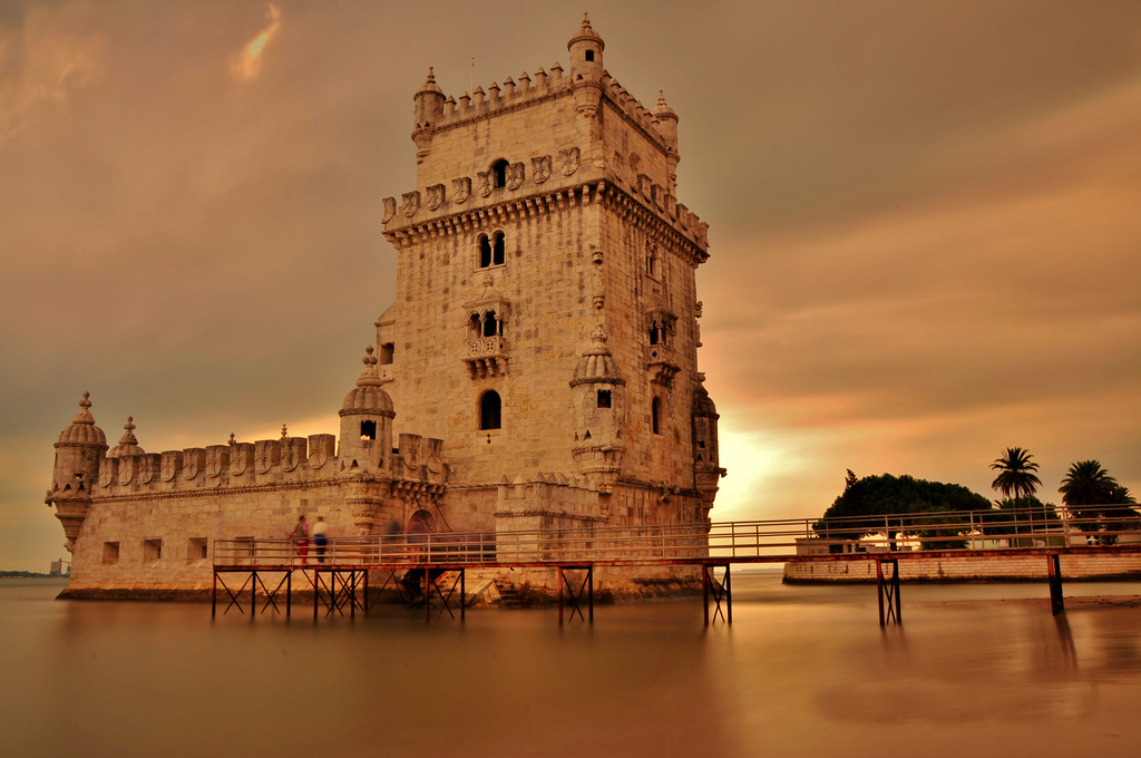 Belém Tower standing on the banks of the Tagus River, Lisbon